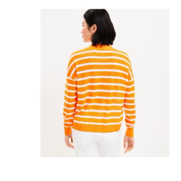 Loft Orange Striped V-neck Cardigan Size Medium NWT - Picture 3 of 10